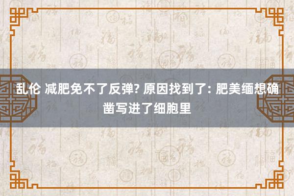 乱伦 减肥免不了反弹? 原因找到了: 肥美缅想确凿写进了细胞里
